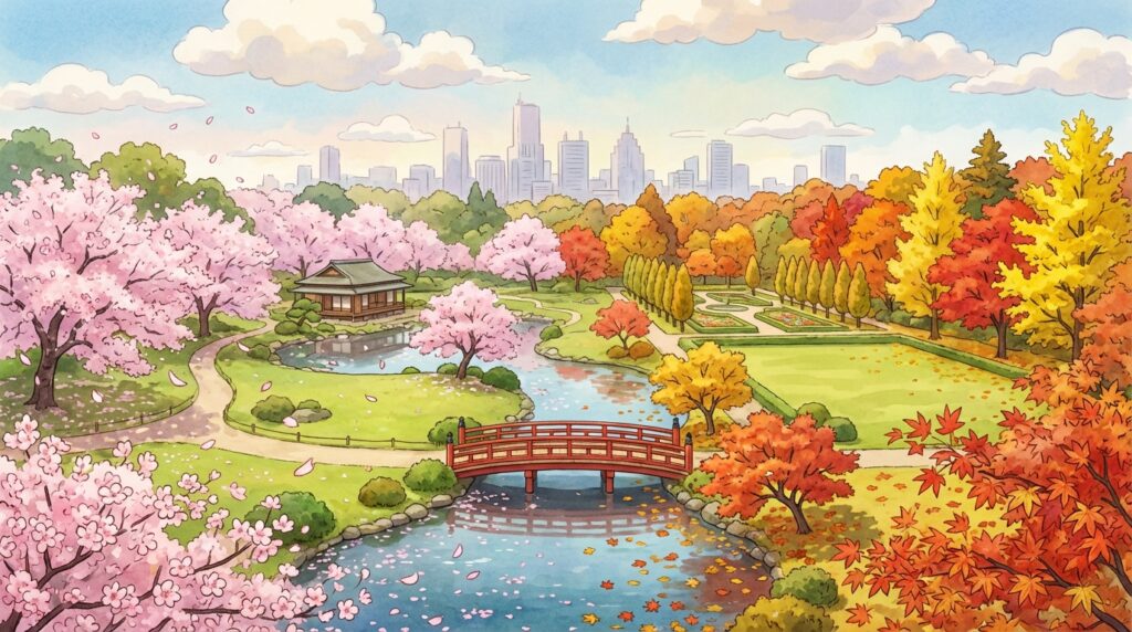 สวนชินจูกุเกียวเอ็น: เที่ยวโอเอซิสใจกลางโตเกียวพร้อมชมซากุระและใบไม้เปลี่ยนสี!