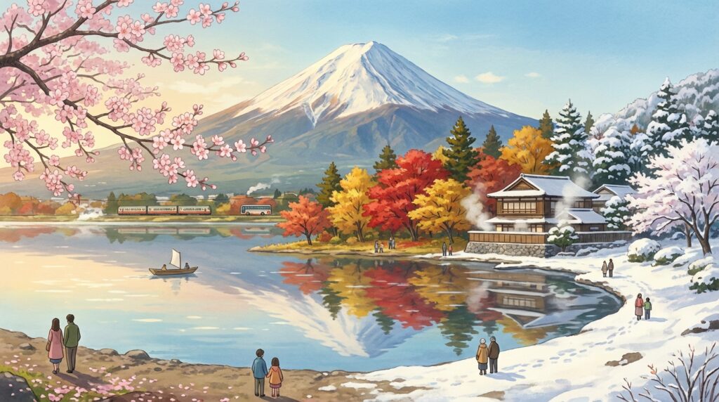 ทะเลสาบคาวากุจิโกะ (Kawaguchiko) ใกล้ภูเขาไฟฟูจิ: จุดถ่ายรูปสวย วิธีไป และช่วงเวลาที่ดีที่สุด