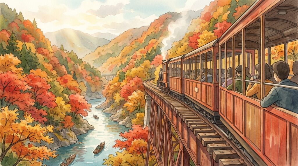 สายรถไฟโรแมนติกที่คันไซ: สัมผัสความงามของใบไม้เปลี่ยนสีพร้อมเคล็ดลับการเดินทาง