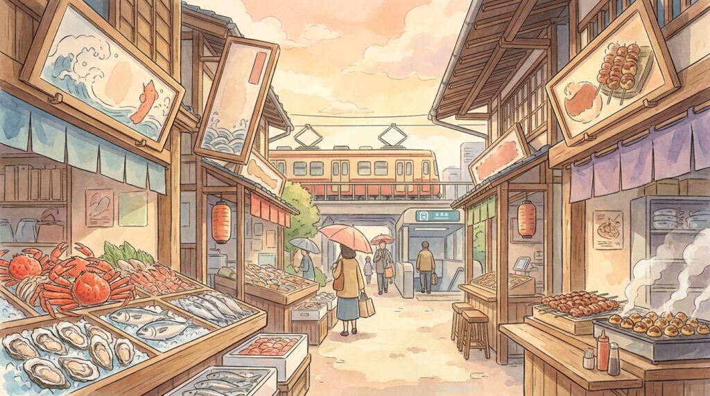 ตลาดคุรมง โอซาก้า: สำรวจของอร่อย ซีฟู้ดสด และวิธีเดินทาง!