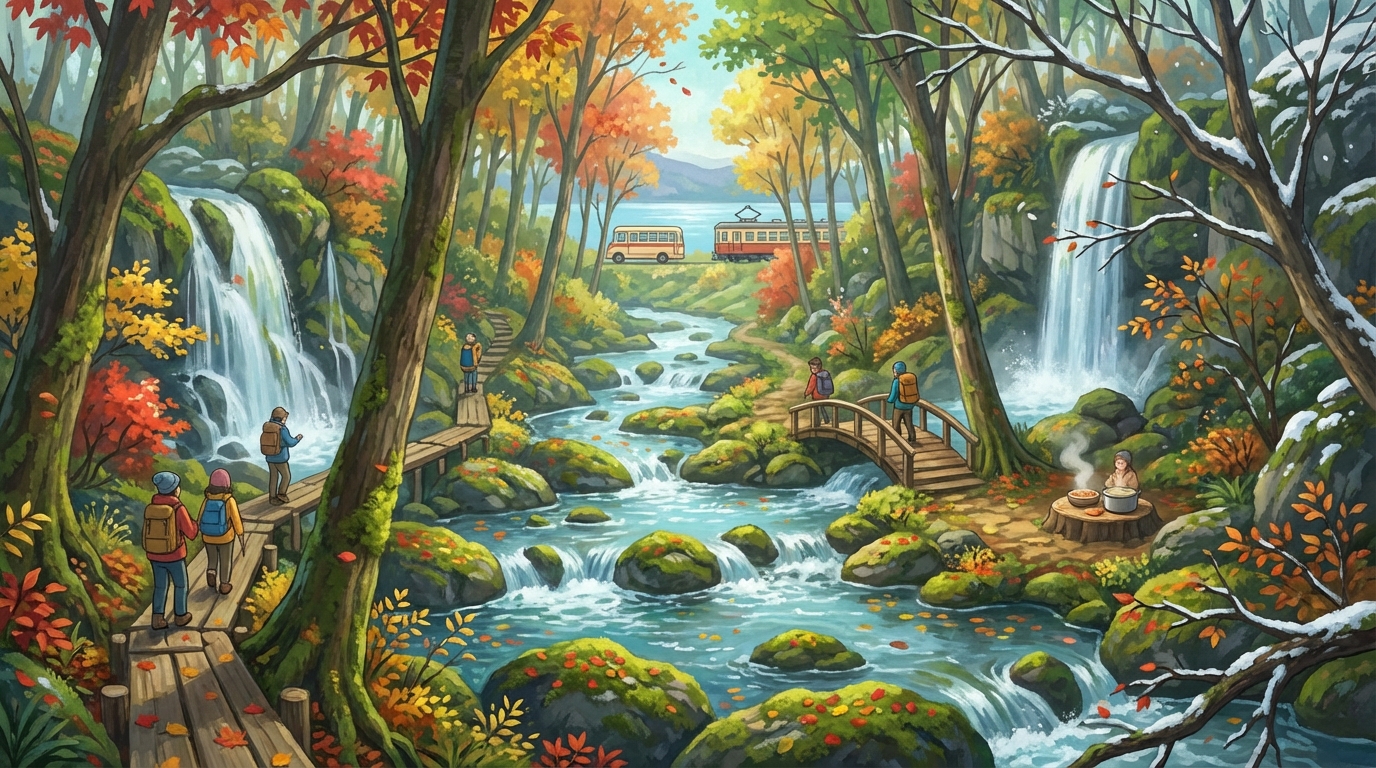 ลำธารโออิราเซะ (奥入瀬渓流) เที่ยวโทโฮคุแบบฟีลดี: วิธีไป ไฮไลต์เส้นทาง และช่วงเวลาที่สวยที่สุด