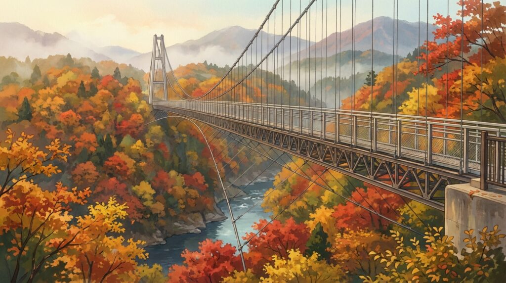 สะพานแขวนโคโคโนเอะ โออิตะ: การเดินทาง ค่าเข้า จุดถ่ายรูปสวย และฤดูใบไม้เปลี่ยนสีแห่งปี 2025-2026