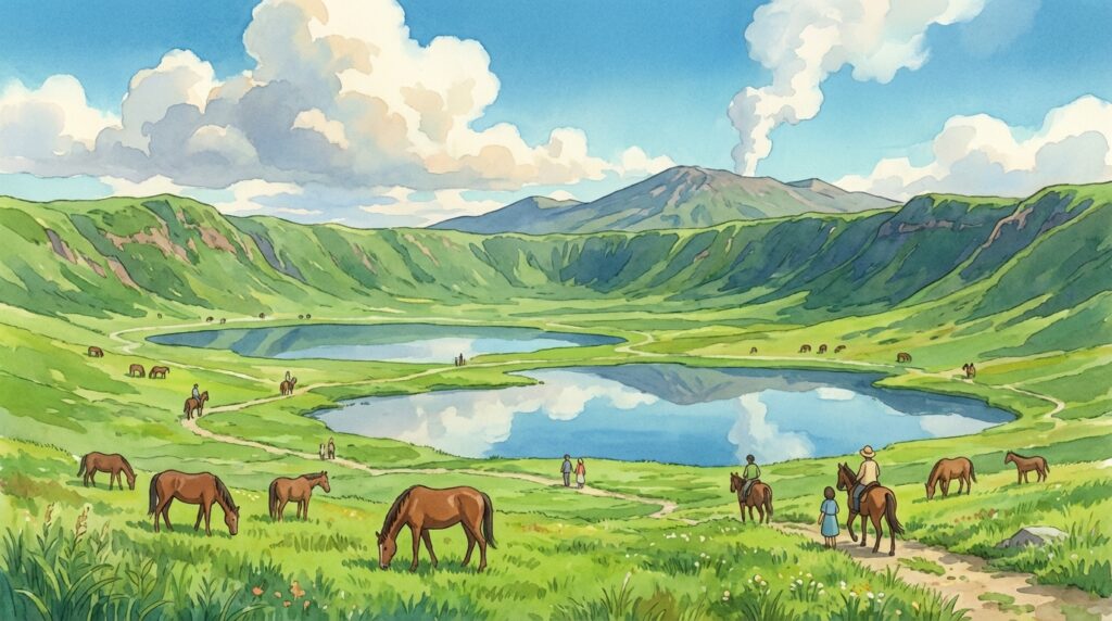 คุซาเซนริ (草千里) จุดชมวิวทุ่งหญ้ากลางปล่องภูเขาไฟอาโสะ คิวชู: วิธีไป ช่วงเวลาน่าเที่ยว และไฮไลต์ห้ามพลาด